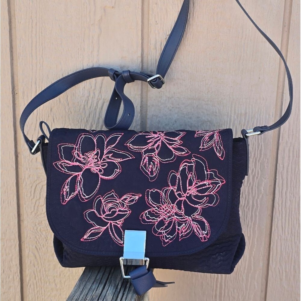 Vera Bradley Carson Shoulder Bag Classic Navy Pink Floral Embroidered Crossbody